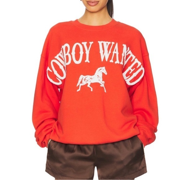 Daydreamer Tops - NEW DAYDREAMER  Revolve Cowboy Wanted Boyfriend Crew in Cherry Red Sweatshirt